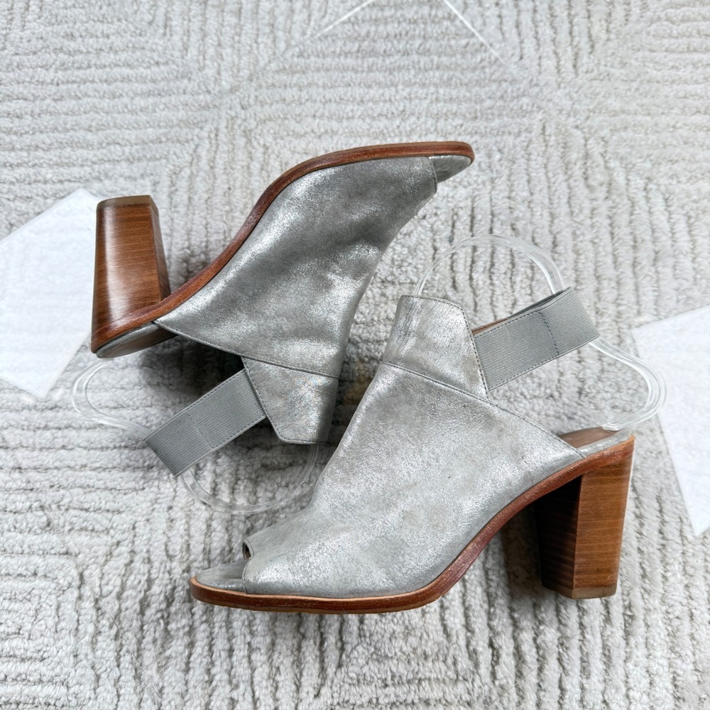 Donald J Pliner Khole Peep Toe Sandal Womens 7.5 Silver Block Heel Bootie Dressy - Picture 6 of 14